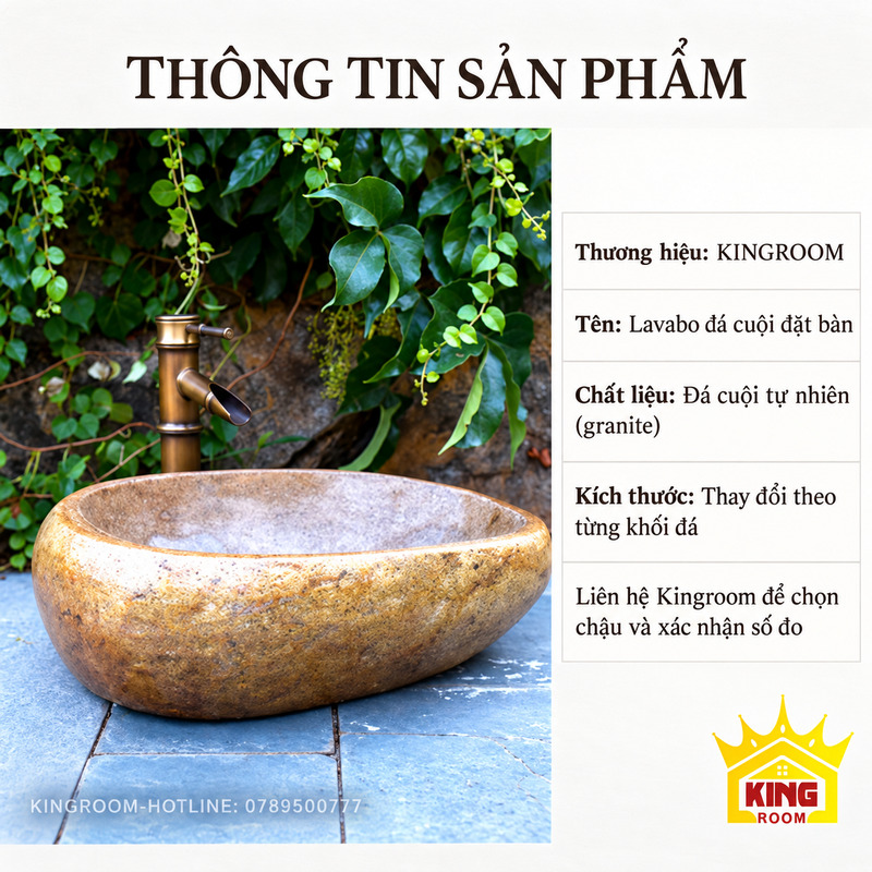 Thông tin lavabo đá cuội tự nhiên granite với kích thước thay đổi theo từng khối đá
