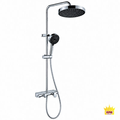 Toàn bộ vòi sen tắm đứng KINGROOM chrome, bát tròn và tay sen trên nền trắng
